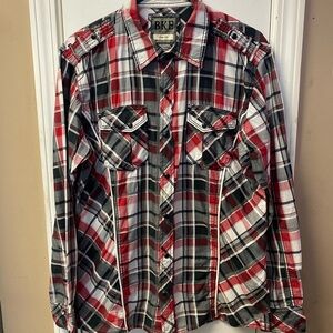 BKE Red, Black & White Plaid Western Shirt